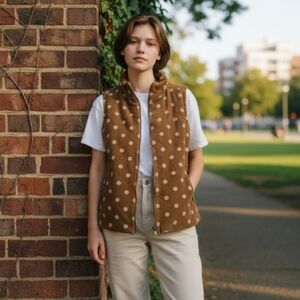 Easel Tan Corduroy Vest with Cream Dots